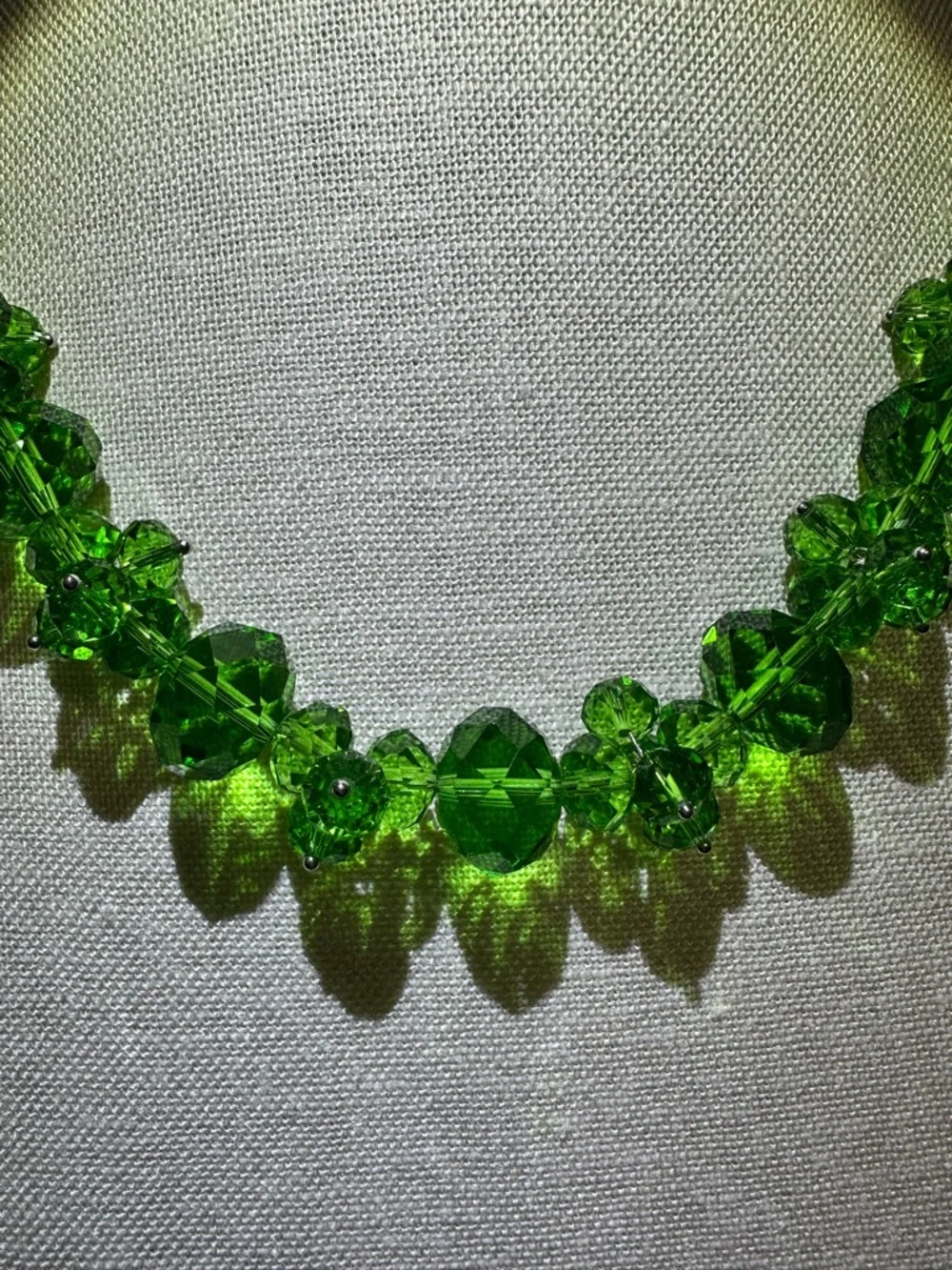 Emerald Green Faceted Crystal Glass Necklace Vintage Czech Style Statement